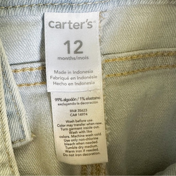 Carter’s Blue floral Embroidered Lightwash Denim overalls 12M - Picture 5 of 6